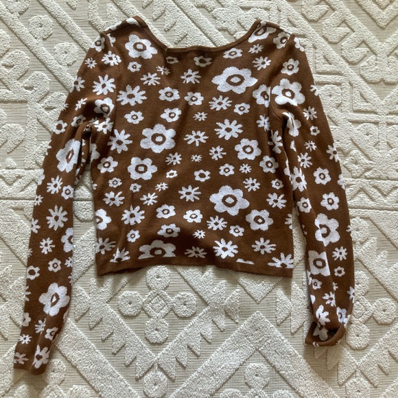 Social Scene Brown and White Floral Cardigan Sweater - Picture 7 of 7